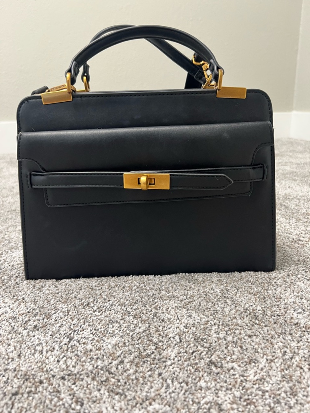 Steve Madden Black Crossbody Satchel with Gold Hardware